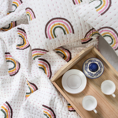 Handmade Indian Kantha Quilt Organic Cotton