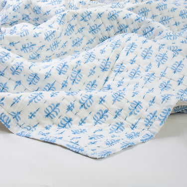 Handmade Kantha Quilt Leaf Print Soft Cotton Blanket