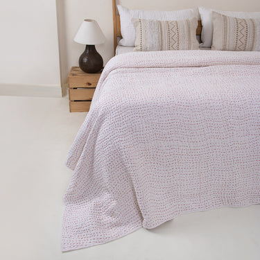 Handmade Solid White Kantha Quilt for Winter
