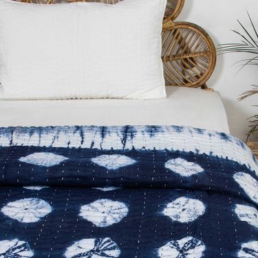 Handmade Tie Dye Organic Cotton Kantha Blanket Quilt