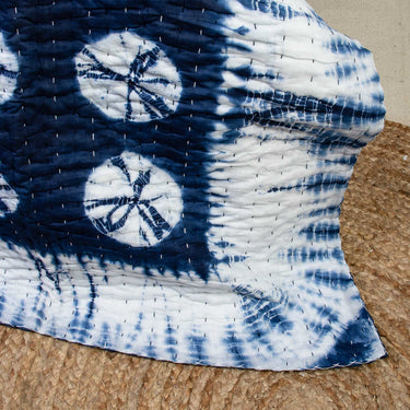 Handmade Tie Dye Organic Cotton Kantha Blanket Quilt