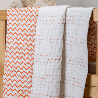 Handmade Wave Print Cotton Kantha Baby Quilt