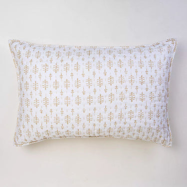Handmade Yellow Kantha Quilted Organic Cotton Pillow Cover