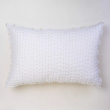 Handmade Yellow Kantha Quilted Organic Cotton Pillow Cover