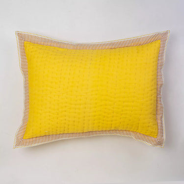 Handmade Yellow Quilted Cotton Kantha Stripe Pillow Cover