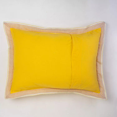 Handmade Yellow Quilted Cotton Kantha Stripe Pillow Cover