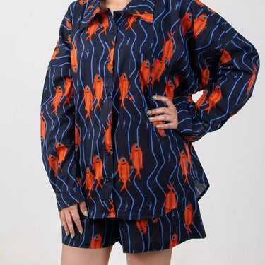 Indian Fish Hand Block Printed Co-ord Set for Women