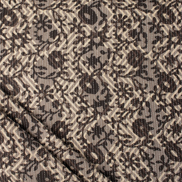 Indian Hand Block Printed Floral Dabu Cotton Kantha Fabric