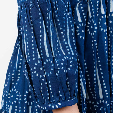 Indigo Block Printed Long Maxi Dress for Women