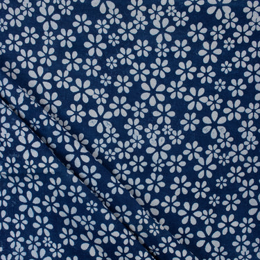 Indigo Blue Cotton Floral Hand Block Print Fabric