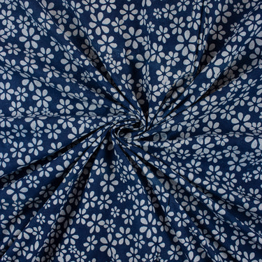 Indigo Blue Cotton Floral Hand Block Print Fabric