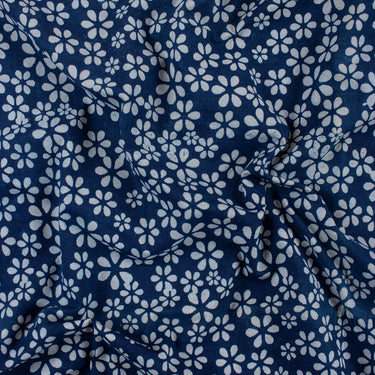 Indigo Blue Cotton Floral Hand Block Print Fabric
