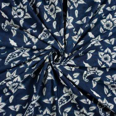 Indigo Blue Cotton Hand Block Printed Fabric