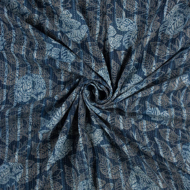 Indigo Blue Floral Hand Block Printed Cotton Kantha Fabric