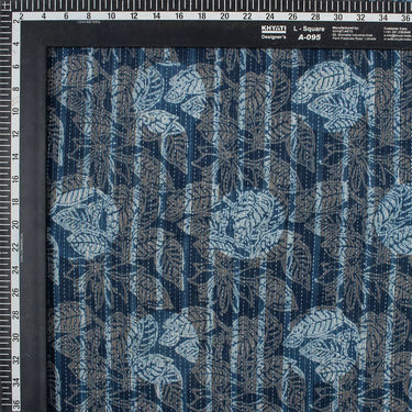 Indigo Blue Floral Hand Block Printed Cotton Kantha Fabric