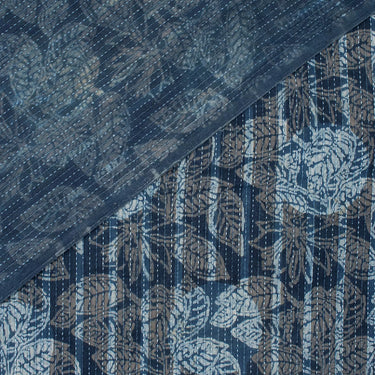 Indigo Blue Floral Hand Block Printed Cotton Kantha Fabric