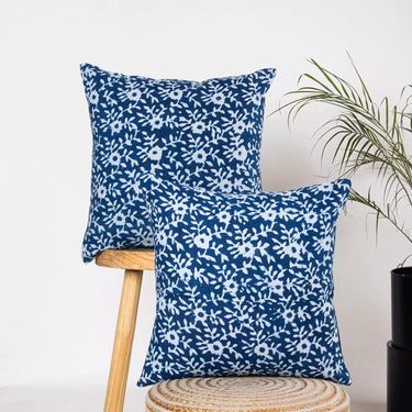 Indigo Blue Floral Printed Pure Cotton Cushion Covers