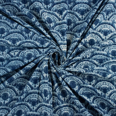 Indigo Blue Hand Block Geometric Printed Fabric
