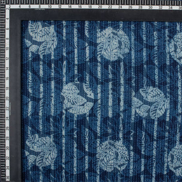 Indigo Blue Leaf Hand Block Printed Cotton Kantha Fabric