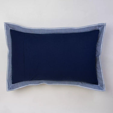 Indigo Blue Stripe Border Quilted Cotton Kantha Pillow Cover