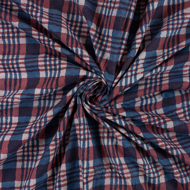 Indigo Check Cotton Hand Block Print Fabric