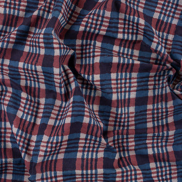 Indigo Check Cotton Hand Block Print Fabric