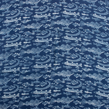 Indigo Cotton Fish Hand Block Print Fabric