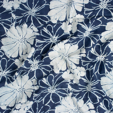 Indigo Floral Block Printed Cotton Fabric