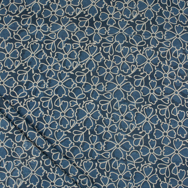 Indigo Floral Hand Block Print Fabric for Women's Clothing