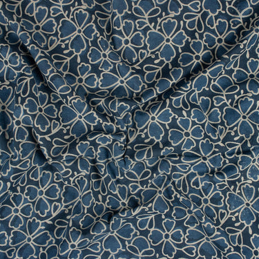 Indigo Floral Hand Block Print Fabric for Women's Clothing