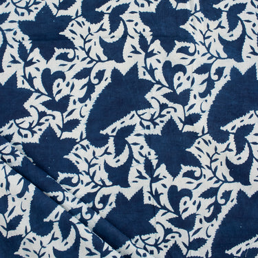 Indigo Floral Hand Printed Cotton Fabric for Kurti