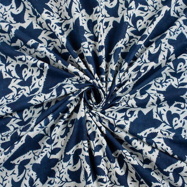 Indigo Floral Hand Printed Cotton Fabric for Kurti