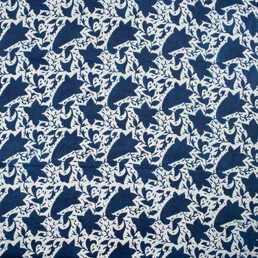 Indigo Floral Hand Printed Cotton Fabric for Kurti