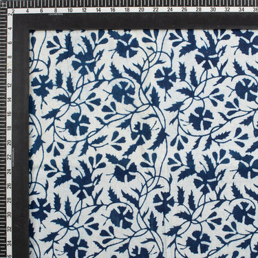 Indigo Hand Block Printed Cotton Running Fabric