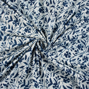 Indigo Hand Block Printed Cotton Running Fabric