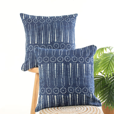 Indigo Hand Block Soft Cotton Canvas Cushion Cover For Living
