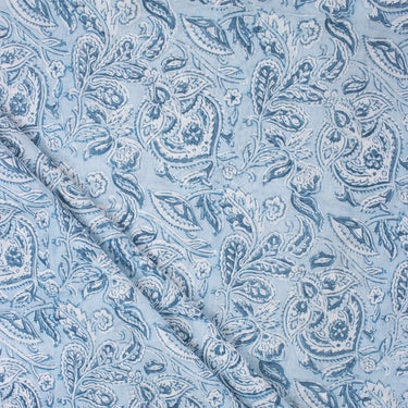 Jaipuri Cotton Blue Floral Hand Block Printed Fabric