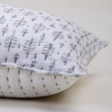 Kantha Hand Stitched Cotton Grey Pillow Cover