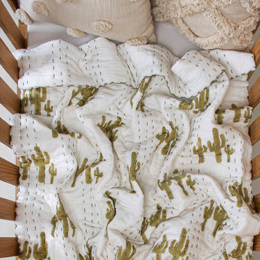 Kantha Natural Dyed Cactus Printed Newborn Baby Blanket