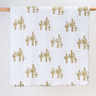 Kantha Natural Dyed Cactus Printed Newborn Baby Blanket
