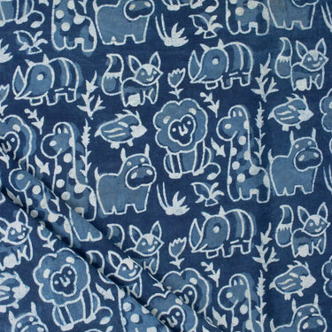 Kurta Fabric for Men Animal Indigo Hand Block Printed