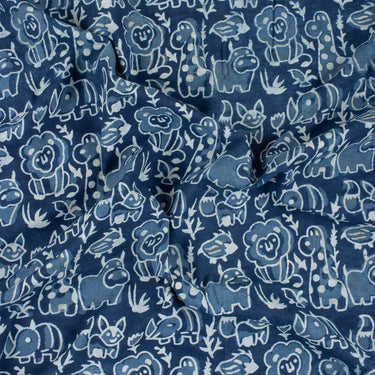 Kurta Fabric for Men Animal Indigo Hand Block Printed