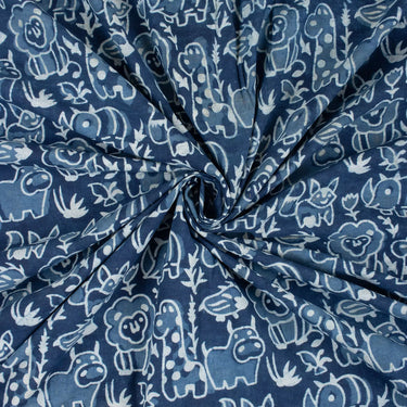 Kurta Fabric for Men Animal Indigo Hand Block Printed