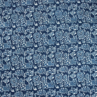 Kurta Fabric for Men Animal Indigo Hand Block Printed