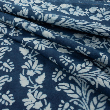 Latest Cotton Floral Indigo Hand Block Print Fabric 