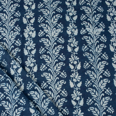 Latest Cotton Floral Indigo Hand Block Print Fabric Online