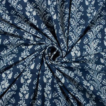 Latest Cotton Floral Indigo Hand Block Print Fabric Online