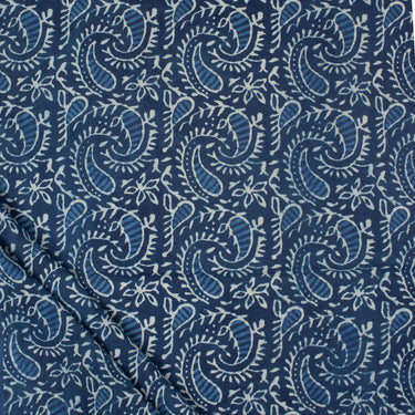 Leaf Hand Block Printed Indigo Fabric for Men's Clothing