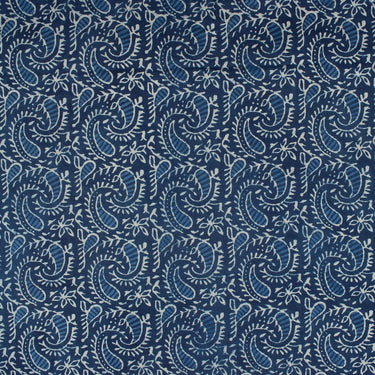 Leaf Hand Block Printed Indigo Fabric for Men's Clothing