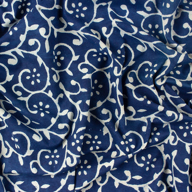 Leaf Indigo Blue Hand Block Print Fabric